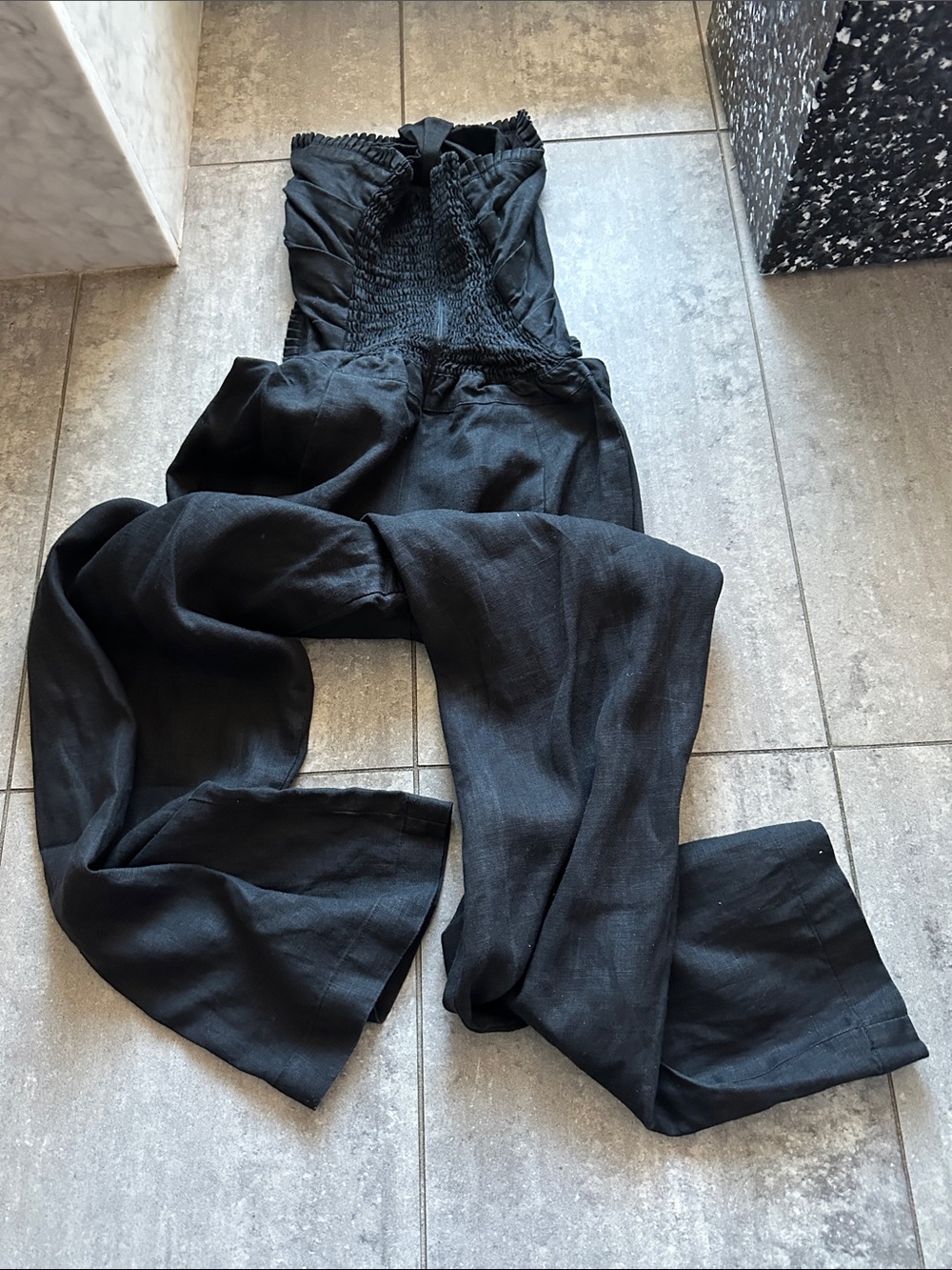 Posse Black Strapless Knot-Front Linen Jumpsuit